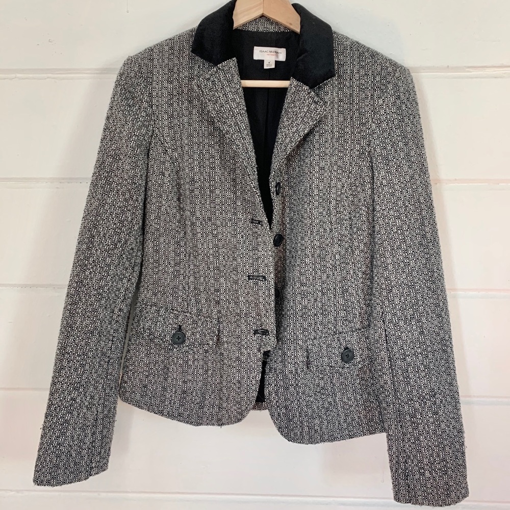 Isaac Mizrahi Black & White Tweed Blazer Jacket
